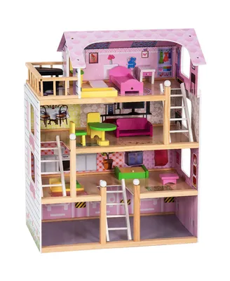 Costway Doll Cottage Dollhouse w/ Furniture Kids Wood House Playset Children Toy
