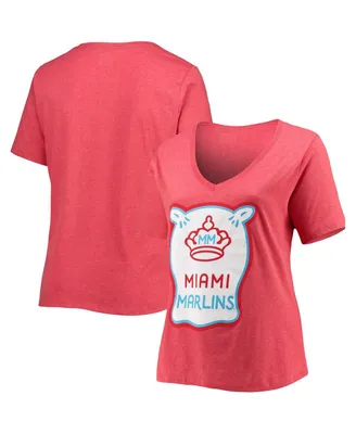 Women's New Era Heathered Red Miami Marlins City Connect Plus V-Neck T-shirt