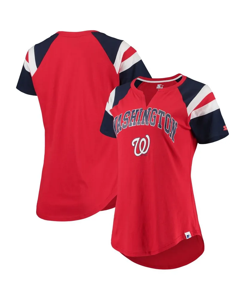 Washington Nationals Starter Women's Game On Notch Neck Raglan T-Shirt -  Red/Navy