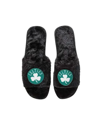 Women's Foco Black Boston Celtics Rhinestone Fuzzy Slippers