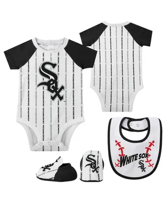 Newborn and Infant Boys Girls White Chicago Sox Three-Piece Play Ball Raglan Bodysuit, Booties Bib Set