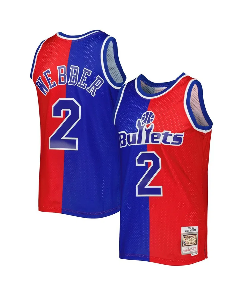 Men's Mitchell & Ness Chris Webber Blue, Red Washington Bullets Hardwood Classics 1994-95 Split Swingman Jersey