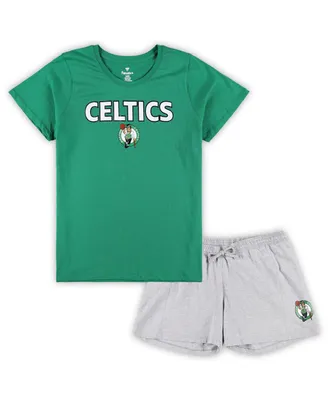 Women's Fanatics Kelly Green, Heather Gray Boston Celtics Plus T-shirt and Shorts Combo Set