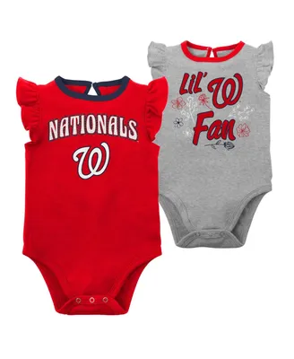 Infant Boys and Girls Red Heather Gray Washington Nationals Little Fan Two-Pack Bodysuit Set