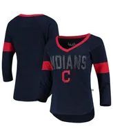 Women's Touch Navy Cleveland Indians Ultimate Fan 3/4-Sleeve Raglan V-Neck T-shirt