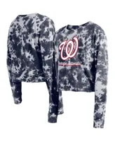 Women's New Era Navy Washington Nationals Tie-Dye Cropped Long Sleeve T-shirt