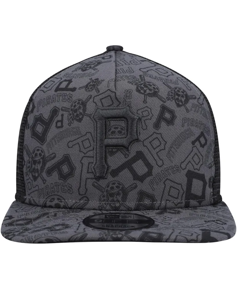 Men's New Era Black Pittsburgh Pirates Repeat A-Frame 9FIFTY Trucker Snapback Hat