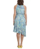 London Times Women's Printed Asymmetric Flounce Dress