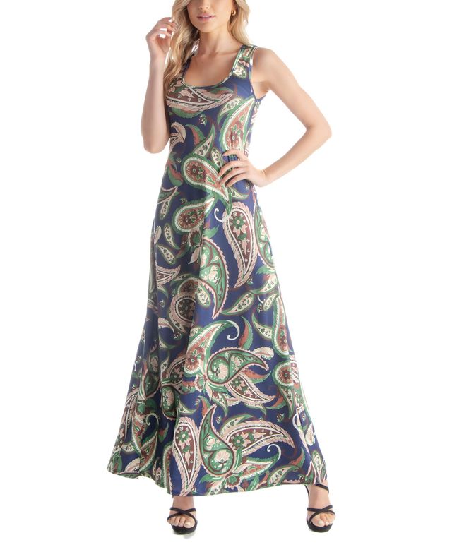 24seven Comfort Apparel Women's Sleeveless Flowy Full Length Relaxed Dress