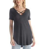 24Seven Comfort Apparel Women's V-neck T-shirt with Crossed Collarline