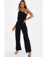 Scuba Crepe Chain Strap Detail Palazzo Jumpsuit - Women