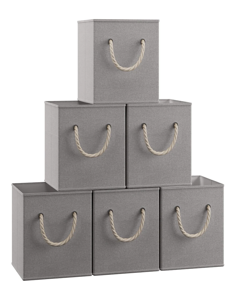 Foldable Linen Storage Cube Bin with Rope Handles - Set of 6