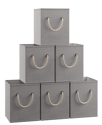 Foldable Linen Storage Cube Bin with Rope Handles - Set of 6