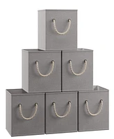 Foldable Linen Storage Cube Bin with Rope Handles - Set of 6