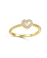 Rachel Glauber Ra 14k Yellow Gold Plated with Mother of Pearl & Cubic Zirconia Beaded Band Promise Stacking Ring