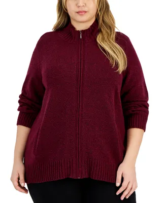 Karen Scott Plus Size Zip-Front Sweater, Created for Macy's