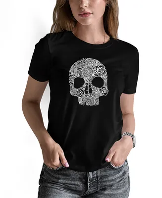 La Pop Art Women's Word Flower Skull Short Sleeve T-shirt