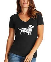 La Pop Art Women's Dachshund Word V-Neck T-shirt