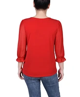 Ny Collection Petite 3/4 Sleeve Ringed Mesh Top