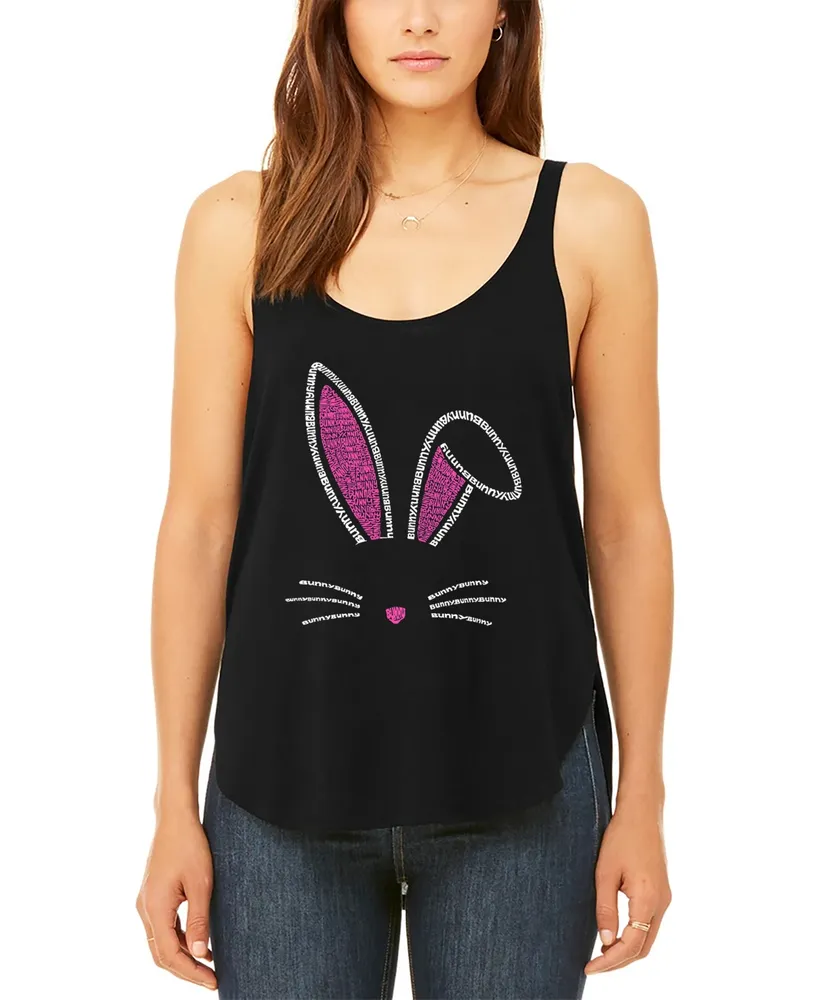 La Pop Art Women's Premium Bunny Ears Word Flowy Tank Top