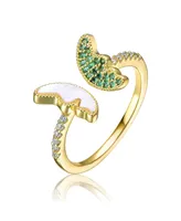 Rachel Glauber Ra 14K Gold Plated Green Cubic Zirconia Changeable Butterfly Ring