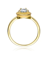 Rachel Glauber Ra 14k Yellow Gold Plated with Pear Cubic Zirconia Enamel Promise Stacking Ring