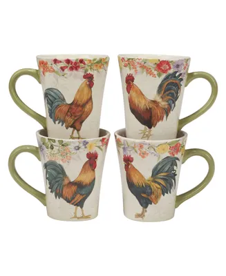 Certified International Floral Rooster Set of 4 Mug 14 oz.