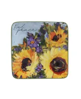 Certified International Sunflower Bouquet Set of 4 Canape Plates, 6"