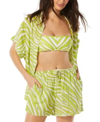 Michael Michael Kors Womens Shirt Swim Cover Up Printed Shorts Swim Cover Up