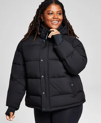 BCBGeneration Women's Plus High-Low Hooded Puffer Coat