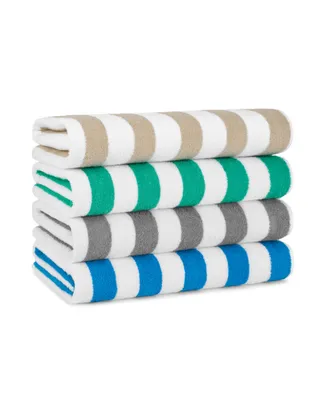 Arkwright Home California Cabana Beach Towel (4 Pack, 30x70 in.), Striped, Soft Ringspun Cotton, Oversized Pool