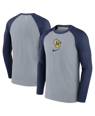 Men's Nike Gray Milwaukee Brewers Authentic Collection Game Raglan Performance Long Sleeve T-shirt