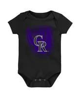 Infant Boys and Girls Purple, Black, White Colorado Rockies Minor League Player Three-Pack Bodysuit Set