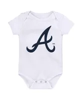 Newborn and Infant Boys Girls Red, Navy, White Atlanta Braves Minor League Player Three-Pack Bodysuit Set