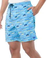 Guy Harvey Men's Scribble Fish Drawstring 7" Surf Shorts