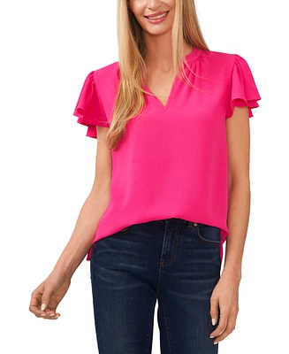 CeCe Women's Short Ruffled Sleeve Solid V-Neck Blouse