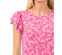 CeCe Women's Ruffle Sleeve Floral-Printed Knit Top