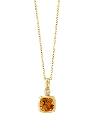 Effy Citrine (1-1/3 ct. t.w.) & White Topaz (1/20 ct. t.w.) 18" Pendant Necklace in 14k Gold-Plated Sterling Silver
