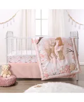 The Peanutshell Pink and White Fairytale Forest Crib Bedding Set for Baby Girls, 3 Piece Nursery Set