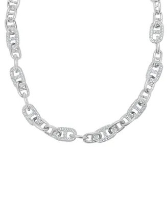 Macy's Cubic Zirconia Chain Link Necklace 18" in Fine Silver Plate