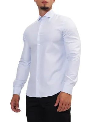 Ron Tomson Men's Modern Spread Collar Textured Fitted Shirt