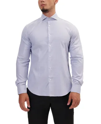 Ron Tomson Men's Modern Spread Collar Textured Fitted Shirt