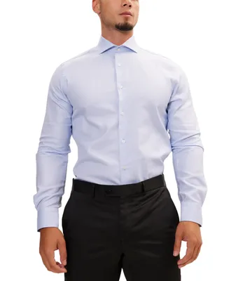 Ron Tomson Men's Modern Spread Collar Textured Fitted Shirt