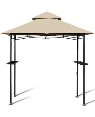 8' x 5' Outdoor Patio Barbecue Grill Gazebo w/ Led Lights 2-Tier Canopy