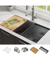 Kraus Kore 33 in. Workstation Under mount 16 Gauge 50/50 Double Bowl Stainless Steel Kitchen Sink with Accessories