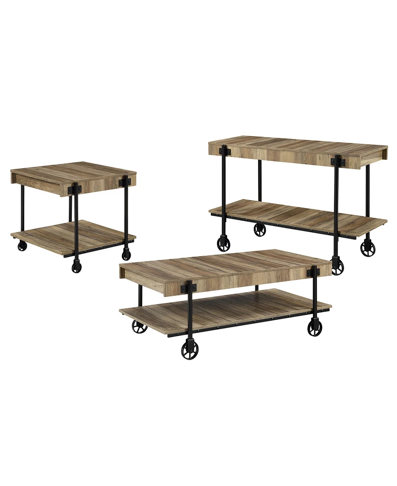 Furniture of America Luther 3 Piece Steel Industrial Coffee End Table Set