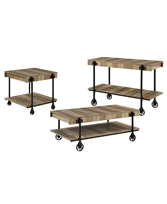 Furniture of America Luther 3 Piece Steel Industrial Coffee End Table Set