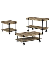 Furniture of America Luther 3 Piece Steel Industrial Coffee End Table Set