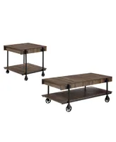 Furniture of America Luther 2 Piece Steel Industrial Coffee End Table Set