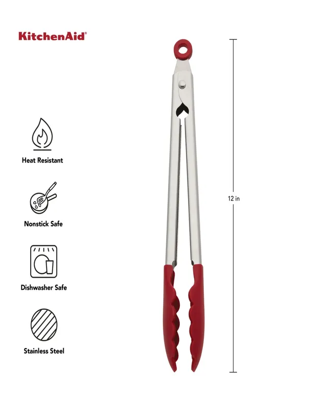 KitchenAid 11.5 In. Gourmet Red Silicone Tip Stainless Steel Tongs